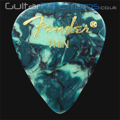 Fender Celluloid 351 Ocean Turquoise Thin Guitar Plectrums - Click Image to Close