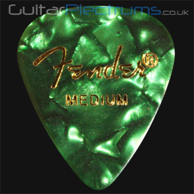 Fender Celluloid 351 Green Moto Medium Guitar Plectrums - Click Image to Close